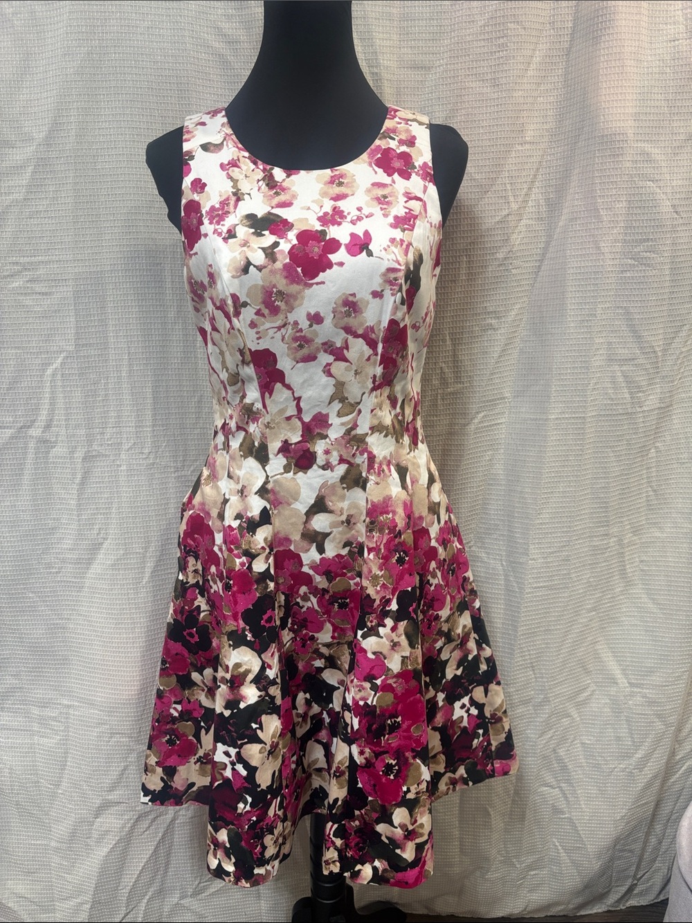 White House Black Market Berry Pink and Cream Floral Fit-and-Flare Dress